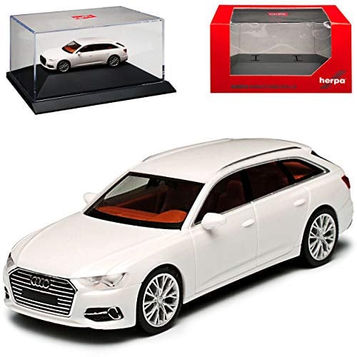 A*u*d*i A6 C8 Avant Kombi Ibis Weiss Ab 2018 mit Sockel und Vitrine H0 1/87 Herpa Modell Auto mit individiuellem Wunschkennzeichen