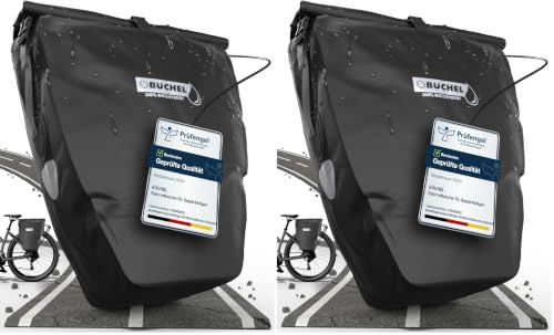 Büchel Fahrradtasche für Gepäckträger I 25.4 L - 100% Wasserdicht I mit Tragegriff und Schultergurt I fahrradtasche gepäckträger, gepäckträgertasche, Fahrrad Taschen hinten (Packung mit 2)