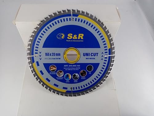 S&R Hoja de Sierra Circular 165 mm Multimaterial para Madera, Plástico, Aluminio, Contrachapa. Hoja Sierra de mesa