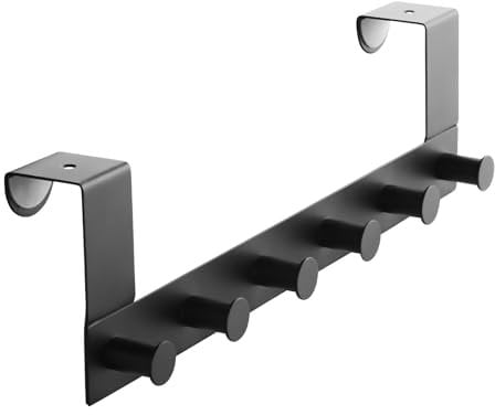 SOTECH Türgarderobe LINEA II (Edelstahl schwarz matt, 380 x 110 mm, mit 6 Haken) Garderobenleiste für 40 mm Türen ohne Falz – elegante Ordnung für Ihr Zuhause!