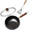 Sharplace Stick wok fondo piatto ergonomico manico in legno pentola cinese cucina wok padella per cucina ristorante da campeggio, 26 Cm