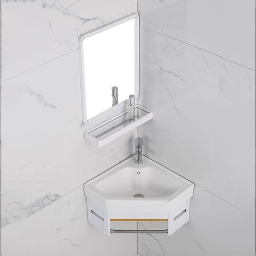 Hltdzer Lavabo angolare lavandino Bagno Piccolo lavandino Bagno sospeso Lavabo angolare in Ceramica Lavabo angolare con Mobile da toeletta per Camera da Letto, Soggiorno, Bagno(16.5in/42cm)