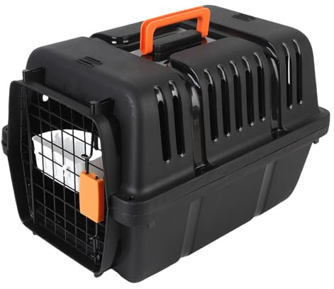 Hundehütte, tragbare, modische Hundebox, fluglinienzugelassene Transportbox, robuste Kunststoffschale, große Hundebox für Zuhause und Reisen (Black)
