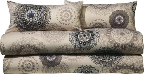 Erwin Müller Bettwäsche Sparpaket 4-TLG. Mako-Satin Mandala beige Größe 40x80 cm / 135x200 cm - feinfädig, temperaturausgleichend, atmungsaktiv, 100% Baumwolle, mit Reißverschluss