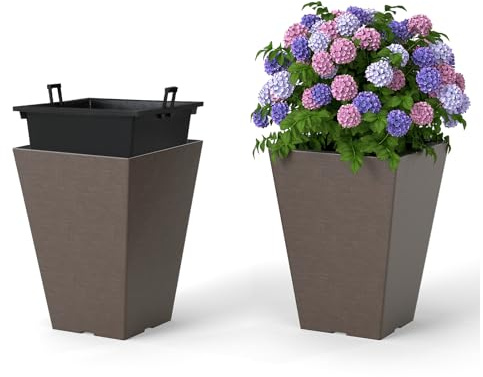 COSTWAY Vasi Alti per Piante, Vasi Grandi da Esterno ed Interno con Fori di Drenaggio, Contenitori Decorativi per Piante per Giardino, Balcone e Veranda (Modello 5)