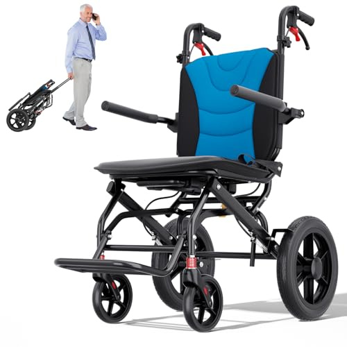 Rollstühle für Erwachsene, Leichter Transportstuhl, Faltbar mit Teleskopgriff, Tragbare Ergonomische Faltrollstühle für Senioren