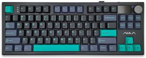 AULA S87Pro, Tastiera meccanica da gaming layout 80% hot swappable, Gasket Mount, con switch Hyacinth, tasti in PBT retroilluminati RGB, display LCD, manopola e batteria da 8000mAh