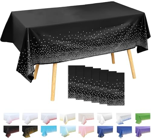 MOMAHUA 6Pcs Schwarz und Rote Punkte Tischdecke, 137x274cm Tischtuch Plastiktischdecke, Rechteckige Tischabdeckung Outdoor Table Cloth für Geburtstag Feste Hochzeiten Halloween Weihnachten Party