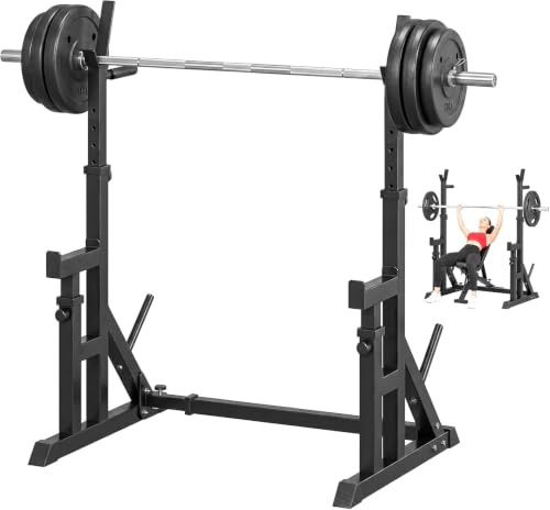 WUDLEP Adjustable Squat Rack, 90-150cm Height, Heavy Duty Barbell Rack | Strength Training Dip Station Frame, Adjustable Multifunctional Weight Rack for Home Gym, Black