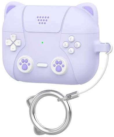 GIOPUEY Hülle Kompatibel mit AirPods Pro 3 2025, Niedlich Spaß Cartoon Silikon TPU Schutzhülle mit Schlüsselbundhaken Case Cover für Jungen Mädchen Männer Frauen - Purple cat