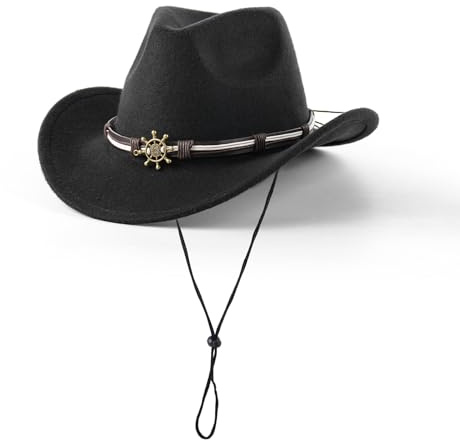 XURUIAU Western-Cowboyhut, klassischer Jeanshut mit gerollter Krempe und Gürtelschnalle, ideales Jeanshut-Set für Männer und Frauen, Schwarz