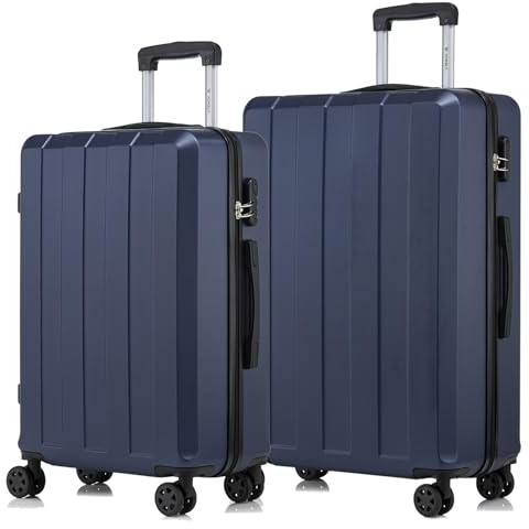 YONSLY Trolley Reisekoffer Suitcase Set, Rollkoffer Handgepäck, Kofferset, Gepäckset Hartschalenreisekoffer mit 4 Rollen 360°, Zahlenschloss, Weicher Gummigriff (2er Set, L&XL, Dunkelblau)