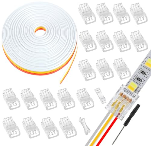 EPLZON 3 Pin 8 mm LED Strip Connector LED Light Quick Connector RGB Lights Adapter Clear Unwired Gapless Track Lighting Connector with 5M/16.4ft Cable(20pcs)