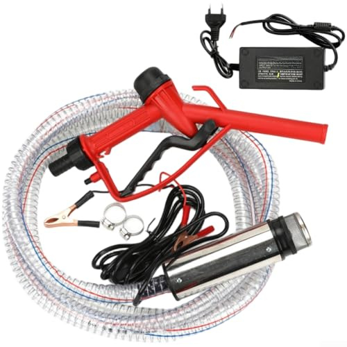 Oil Pump, 12V 24V 220V 51mm Submersible Oil with Fuel Nozzle, 4m Hose Stainless Steel Transfer for Vehicle Tank(Silver 220V)