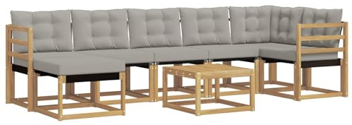 vidaXL Outdoor-Sofagarnitur mit Kissen 8 pcs Weiß und Hellgrau, Moderne Minimalistische Gartenlounge, Robuste wetterfeste Möbel, Bequeme Texilene Couch, Sitzplatz für den Garten