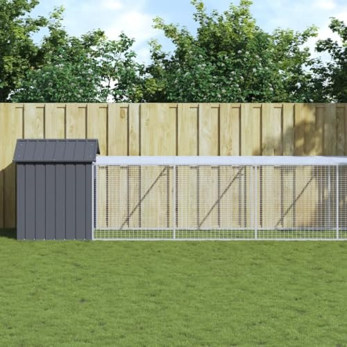 QUAHEAS Chicken Cage with Run Anthracite Galvanised Steel 117 x 1017 x 123 cm Weatherproof Enclosure with Door and Mesh Design for Chickens Small Animals Garden Balcony Protection and Retreat