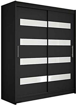 Mirjan24 Schwebetürenschrank Westa IV Kleiderschrank, Modernes Schlafzimmerschrank, Schiebetürenschrank, Garderobe, Schlafzimmer (Schwarz + Weiß Lacobel)