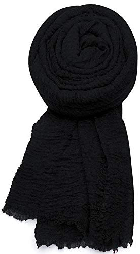 World of Shawls Chic Ladies Cotton Blend Crinkle Distressed Effect Scarf with Fringed Edges