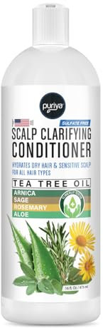 Puriya Sulfatfreie Haarspülung mit Teebaumöl, feuchtigkeitsspendende Behandlung für trockene, juckende, schuppige Kopfhaut und geschädigtes Haar, für Männer und Frauen, 473 ml