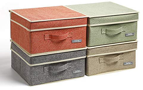 Aufbewahrungsbox mit Deckel und Griff, mittelgroß, Leinen, faltbar, für Kleidung, Spielzeug, Würfelbehälter, Grau, Rot, Grün, Aprikose, 4 Stück…