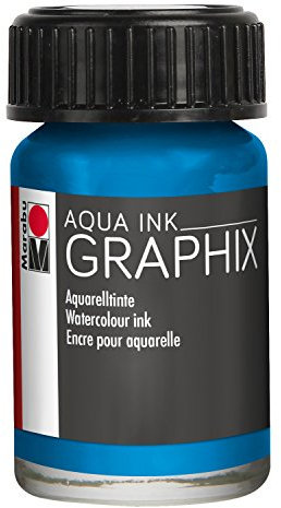 Marabu 12130039056 - Aqua Ink Graphix cyan, 15 ml im Glas, hochbrillante, pigmentierte Aquarelltinte auf Wasserbasis, für Aquarell-Techniken mit Pinsel oder Zeichenfeder