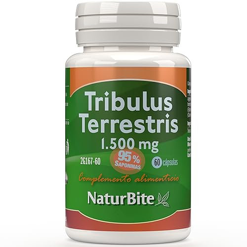 Tribulus Terrestris 1500mg en cada Cápsula 95% Saponinas 60 Cápsulas, NaturBite. Salud Masculina y Cardiovascular. Optimiza las funciones masculinas y la energía, ayudando a la recuperación muscular