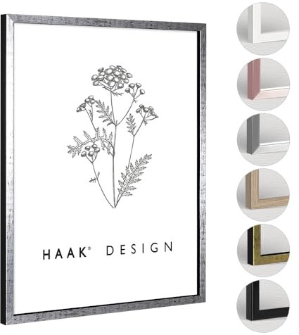 HaakDesign Bilderrahmen Posterrahmen Sunny perfekt für Ihr Poster Bild in Schwarz Silberglanz Antik mit Acrylglas 30 X 45 cm