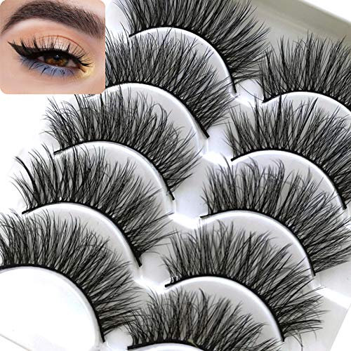 ICYCHEER Mixed 3D Künstliche Eyelasehs Volle Streifen Natürliche Lange Dickes Kreuz Lange Wispy Flauschige Dramatische Puppe Wimpern Cosplay 5 Paar Lashes Makeup (53)