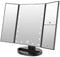 WEILY Lighted Makeup Mirror, 1x/2X/3X Magnification, Three-Fold Mirror with 21 LED Lights, Touch Screen Switch, Table Mirror with Battery and USB Available (Black)