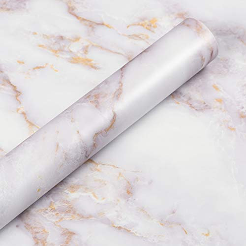 Livelynine 60CMX5M Marmor Folie Gold Selbstklebende Folie Arbeitsplatte Küche Klebefolie Marmor Gold Weiß Klebefolie Marmoroptik for Tisch Fensterbank Küchen Schrank Dekorfolie Küchen Arbeitsplatten