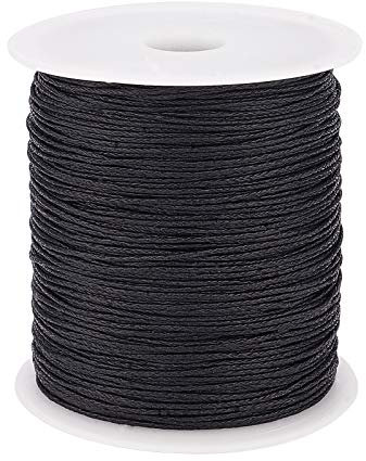 PH PandaHall 100 Yards 1mm Waxed Cotton Cord Thread Beading String for Bracelet Necklace Jewellery Making and Macrame Supplies, Black