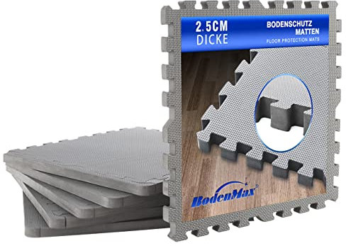 BodenMax Sportmatten rutschfeste Bodenschutz Fitness Bodenmatten Pool Unterlegmatte Gross dick | 58x58x2.5 cm grau | 18 Stück