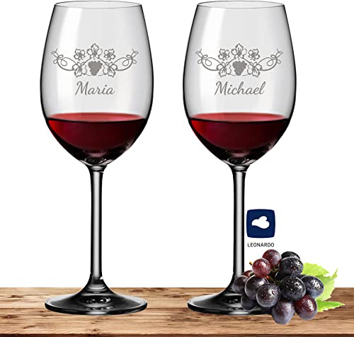Deitert 2X Leonardo Rotweinglas mit Namen oder Wunschtext graviert, 460ml, Daily, personalisiertes Premium Rotweinglas in Gastroqualität (Weinrebe)