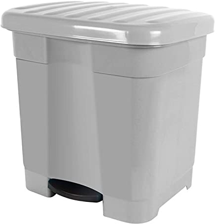 Acan Tradineur - Cubo de Basura Gris Plata con Pedal 46 litros plástico 45,5 x 43,5 x 39 cm. Contenedor de Basura, Papelera con Separador para Colocar Dos Bolsas, Fabricado en España