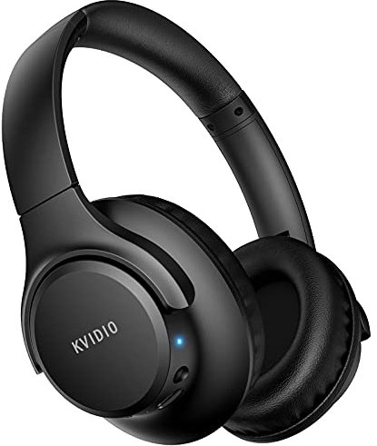 KVIDIO Auriculares Supraaurales Inalámbricos, 55 Horas de Reproducción Auriculares Bluetooth, Cascos Ligeros Plegables con Micrófono, Graves Profundos (Negro)