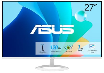 ASUS VZ279HG-W, Eye Care Monitor da 27 FHD IPS (1920 x 1080), Bianco | 1ms Response Time, 120Hz, Senza Cornice, SmoothMotion, Adaptive Sync, HDMI, VGA, Eye Care Plus, Low Blue Light, Montabile