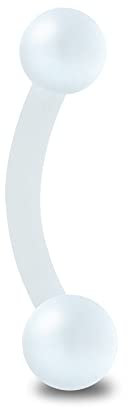 Treuheld® Piercing Banane aus Kunststoff | Farbe: Weiß | Größe: 1,2 x 8 mm (Kugeln: 2,5mm)