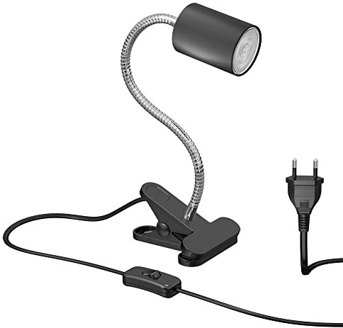 ledscom.de Klemmleuchte WAIKA Schwanenhals und Schalter schwarz matt + GU10 LED, PAR16, warmweiß, 6,05W, 374lm, 70°, 3-Stufen-Dimmer