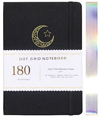 BUKE Dotted Journal,A5 Dot Grid Notebook, MOON, 180gsm Bamboo Paper, Waterproof Fabric Hardcover, 160 Dot Grid Pages, 5.7 * 8.2 inch Drawing BUJO(BKF-11)