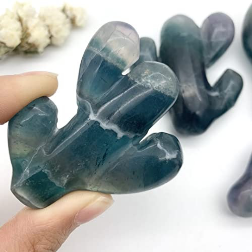XUQULI Natürliche Kristalle und Steine 1 stück natürlicher fluorit lila Blauer Kaktus handgefertigte Geschnitzte Quarz dekorative Geschenke natürliche und heilende Kristalle zur Dekoration.