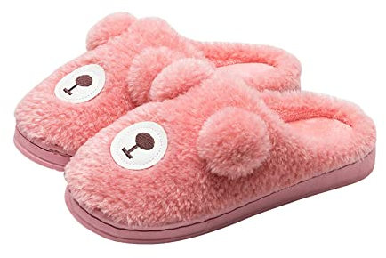 XIEHC Foam Ciabatte Antiscivolo Invernali, Coppia Carina Peluche, Pantofole in Cotone Antiscivolo per Interni, Rosa, 40-41,Donna Peluche Animali Pantofole