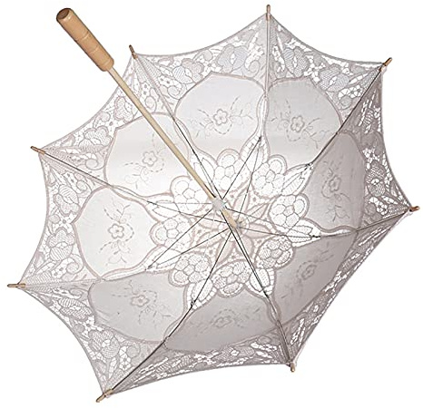 Miskall Parapluie en dentelle, Lady Wedding Lace Umbrella Parasol Sun Umbrellas Party Bridal Photo Taking Decoration(L-Crème)