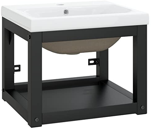 vidaXL Home Bathroom Washbasin Frame with Built-in Basin Home Bathroom Console Sink Frame Washbasin Stand Wash Basin Furniture Black Iron