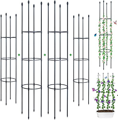 ThxToms 4 Stück Garten Rankhilfe aus Metall Kern 160CM mit 60*Pflanzenclips| Tomatenkäfig Pflanzenstütze Obelisk Klettergerüst Spalier| Rankgitter Kletterhilfe| Kletterpflanzen,Tomaten,Rosen,Gurken