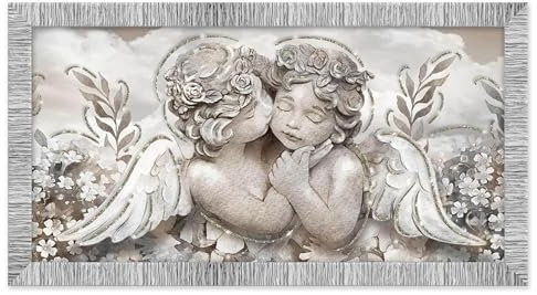 Lupia Modernes Bild mit Rahmen, Giovy, Weiß und Silber, Angels in Blumen, Druck auf Holzplatte mit Glitzer, geeignet für Wohnzimmer, Schlafzimmer, Küche, Büro, 60 x 110 cm, Thema Engel