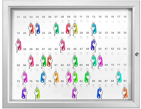 Danieli Store - Armario para Llaves con 90 Ganchos Numerados. Caja para Llaves con Puerta de Acrílico Transparente y Fondo de Acero Lacado