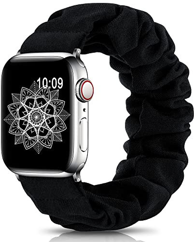 DigiHero Compatible for Apple Watch Straps Scrunchie 40mm 42mm 44mm 41mm 38mm 45mm 46mm, Soft Printed Elastic Solo Loop Straps Women Compatible with iwatch Series 11 10 9 8 7 6 5 4, SE 3 2 1,Black