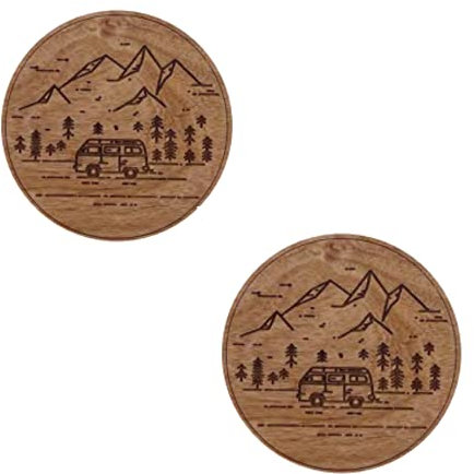 Woodcutts Inc.,Weide – Camper 10.2 cm Untersetzer Set mit 2 handgefertigten lasergeschnittenen Untersetzern aus Holz von nachhaltigen Baumfarmen – einzigartiges und zartes Design in jedem Set, 2 Stück