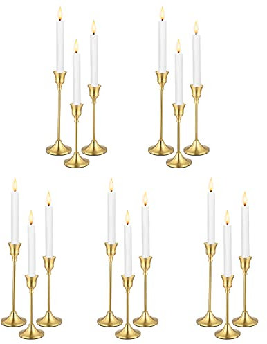 15 Packungen Kerzenhalter aus Messing, Gold, Metall, Kerzenständer, Vintage-moderner Kerzenständer, für Heimdekoration, Tisch, Kaminsims, Hochzeit, Kerzenlicht, Abendessen, Jubiläum, dekorieren