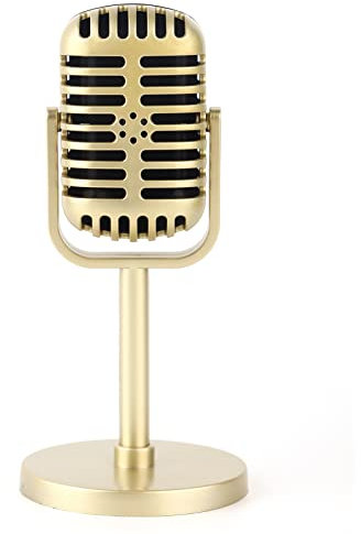 FTVOGUE Gold Prop Microphone, Realistic Plastic, 80x165x50mm, XLR, Auxiliary, Portable, Compatible with Karaoke Machine